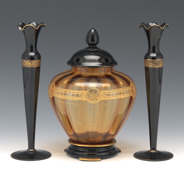 Appraisal: MOSER AMBER AND DEEP AMETHYST COLOR GLASS LIDDED JAR AND