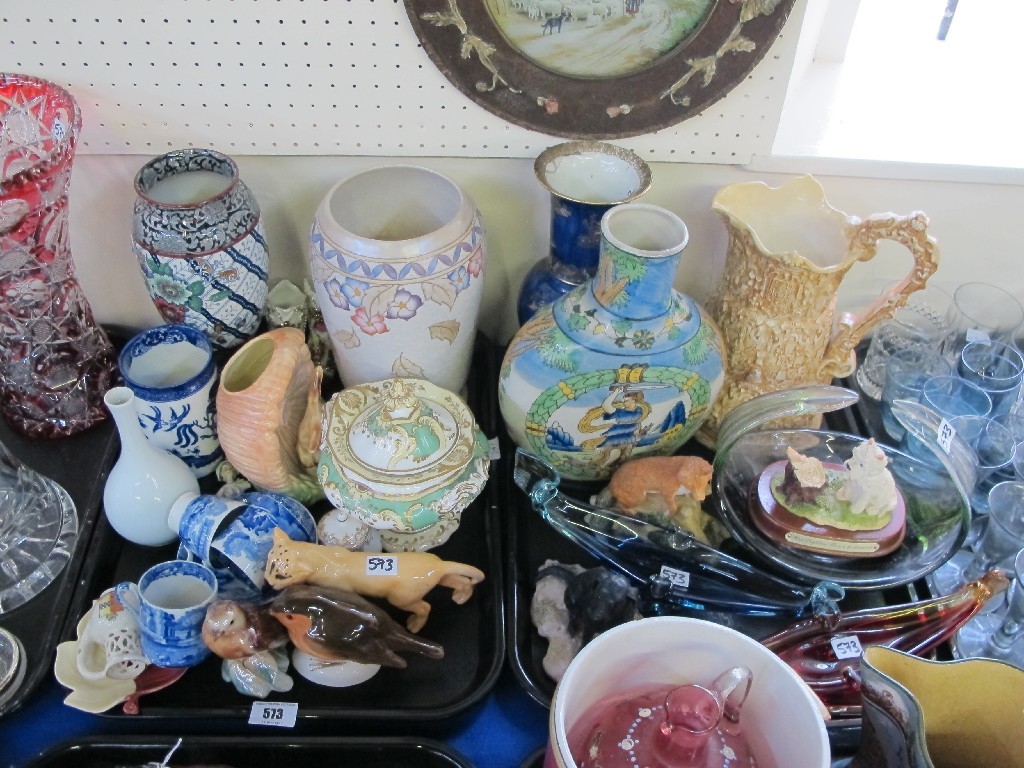 Appraisal: Two trays of assorted ceramics and art glass - Charlotte