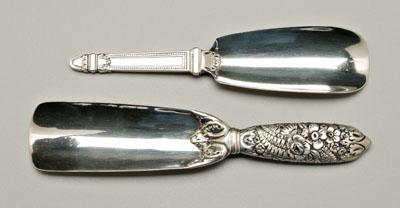 Appraisal: Two Tiffany sterling shoe horns hollow handles one with repousse