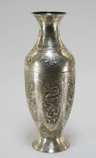 Appraisal: Chinese Silver Alloy Dragon Phoenix Vase CHINA EARLY TH CENTURY