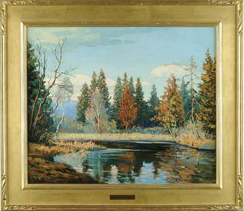 Appraisal: WALTER KOENIGER American - AUTUMN POND AT WOODSTOCK Outstanding oil