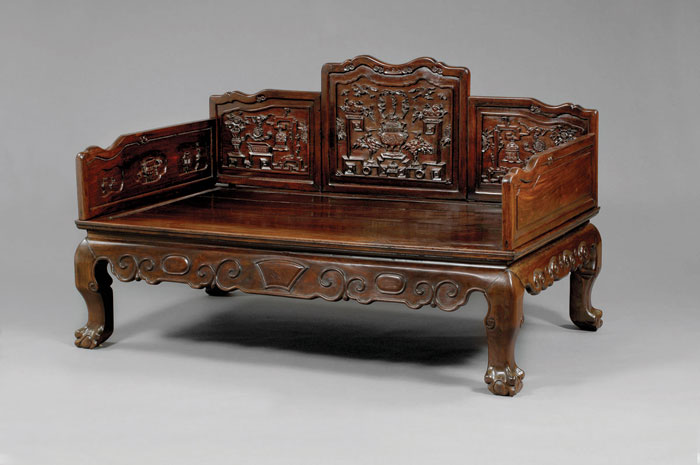 Appraisal: CARVED CHINESE ORIENTAL HARDWOOD OPIUM BED The rectangular solid frame