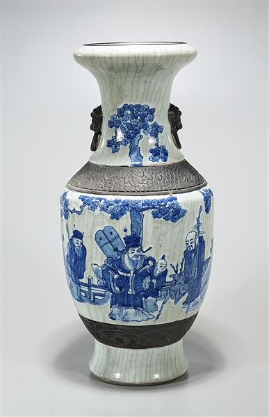 Appraisal: Chinese blue and white porcelain vase depicting figures and crane