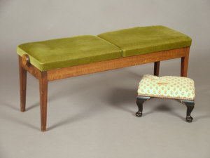 Appraisal: A mahogany duet stool th century the green upholstered adjustable