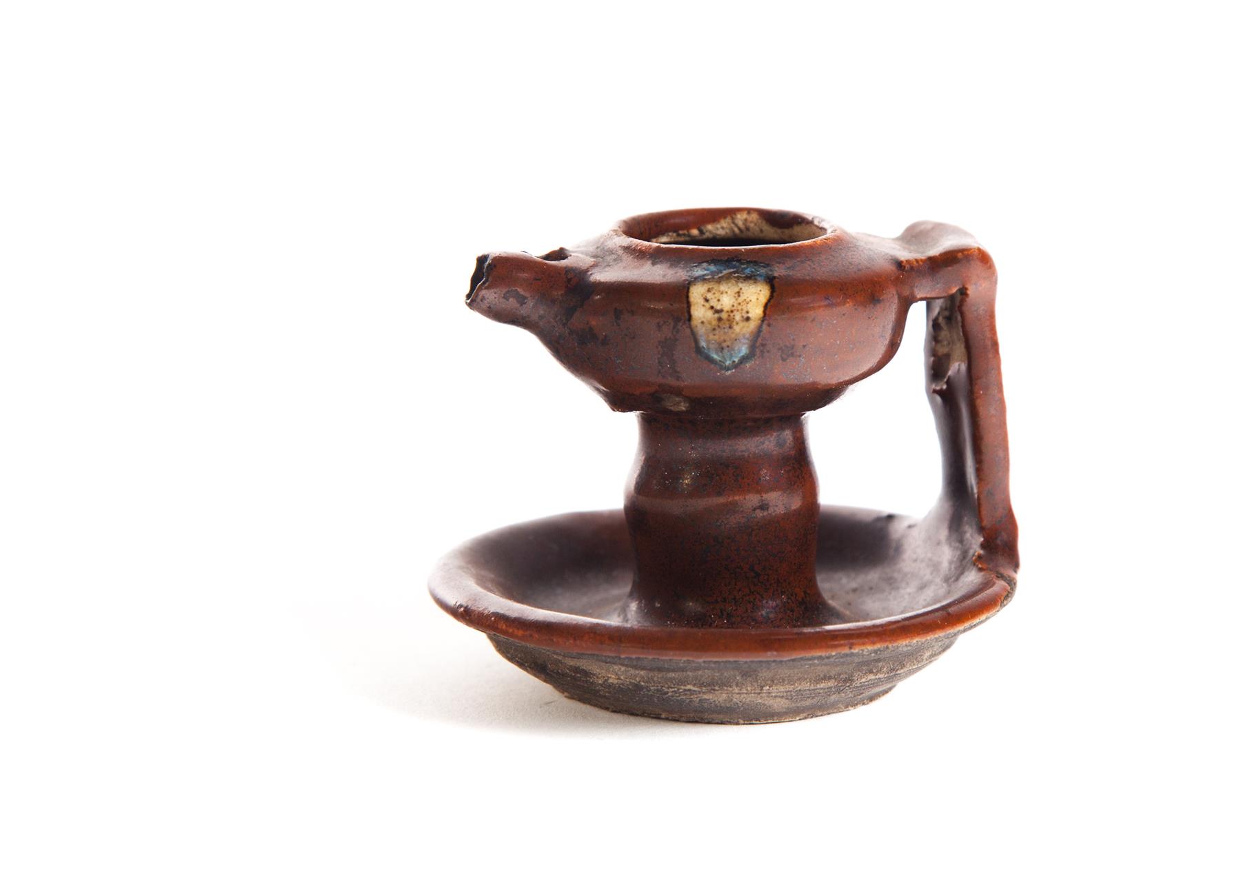 Appraisal: MINIATURE SETOWARE OIL LAMP Japan late th-early th century Pottery