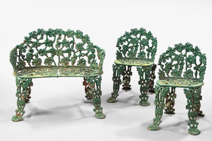 Appraisal: Three-Piece Rococo Revival Cast-Iron Garden Set first quarter th century