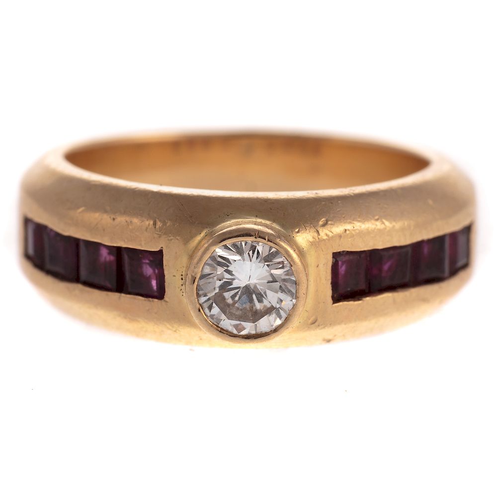 Appraisal: A K Ruby Diamond Ring K yellow gold ring featuring