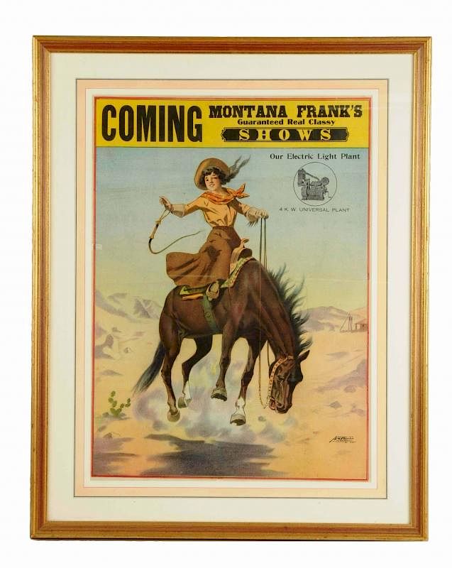 Appraisal: Montana Frank's Cowgirl Advertising Poster Poster was made by American