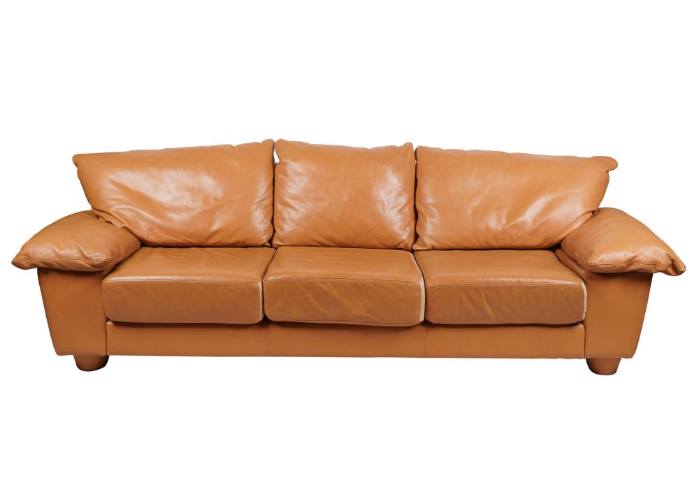 Appraisal: BROWN LEATHER UPHOLSTERED CONTEMPORARY SOFAwith removable seat back and arm