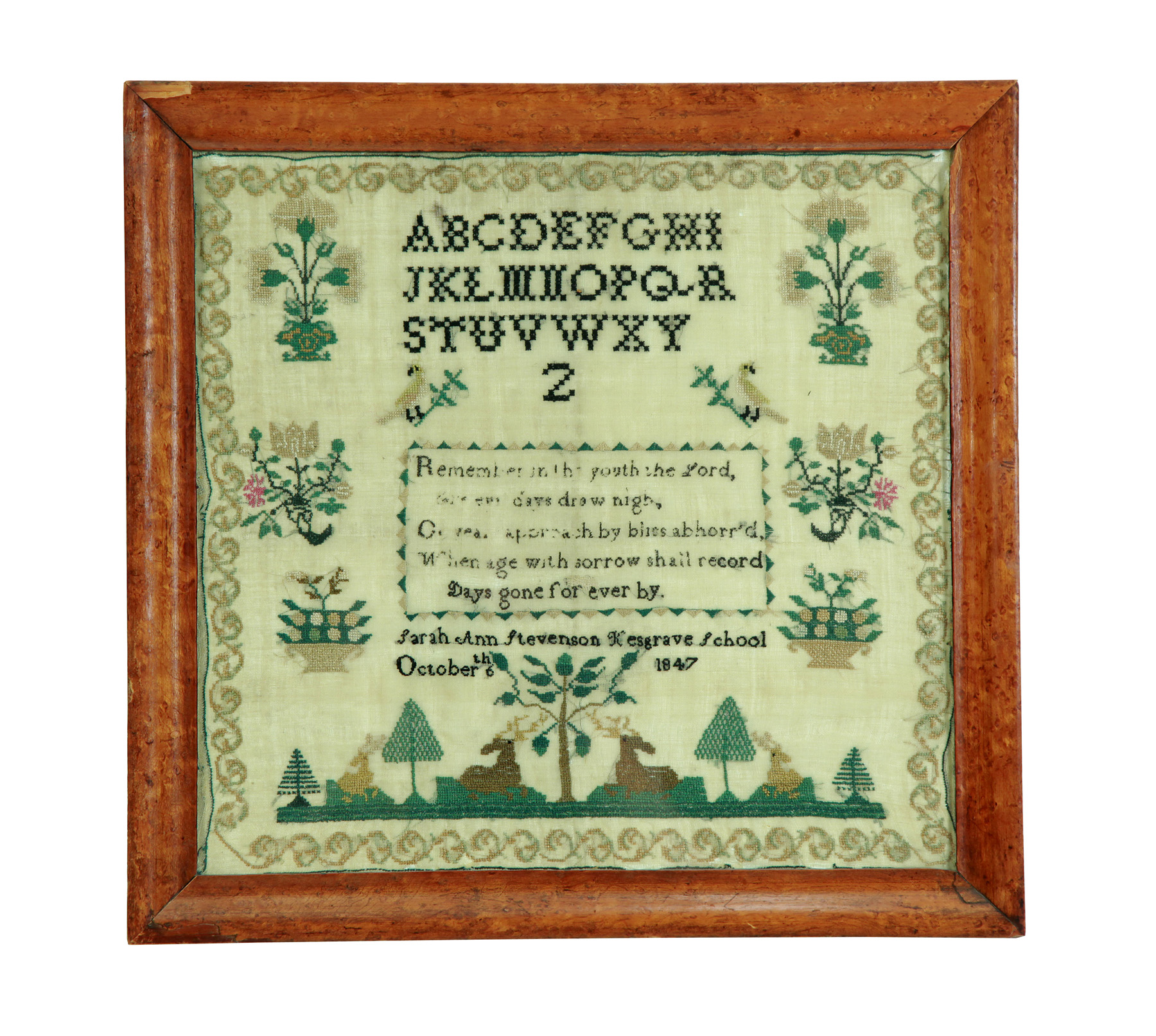 Appraisal: SAMPLER Kesgrave School probably Suffolk County England silk on wool