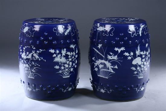 Appraisal: PAIR CHINESE BLUE AND WHITE PORCELAIN STOOLS th century Four