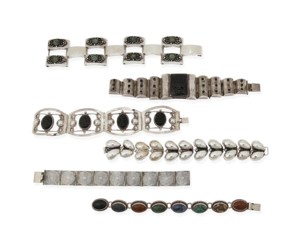 Appraisal: A group of Mexican silver bracelets Mid- th Century and