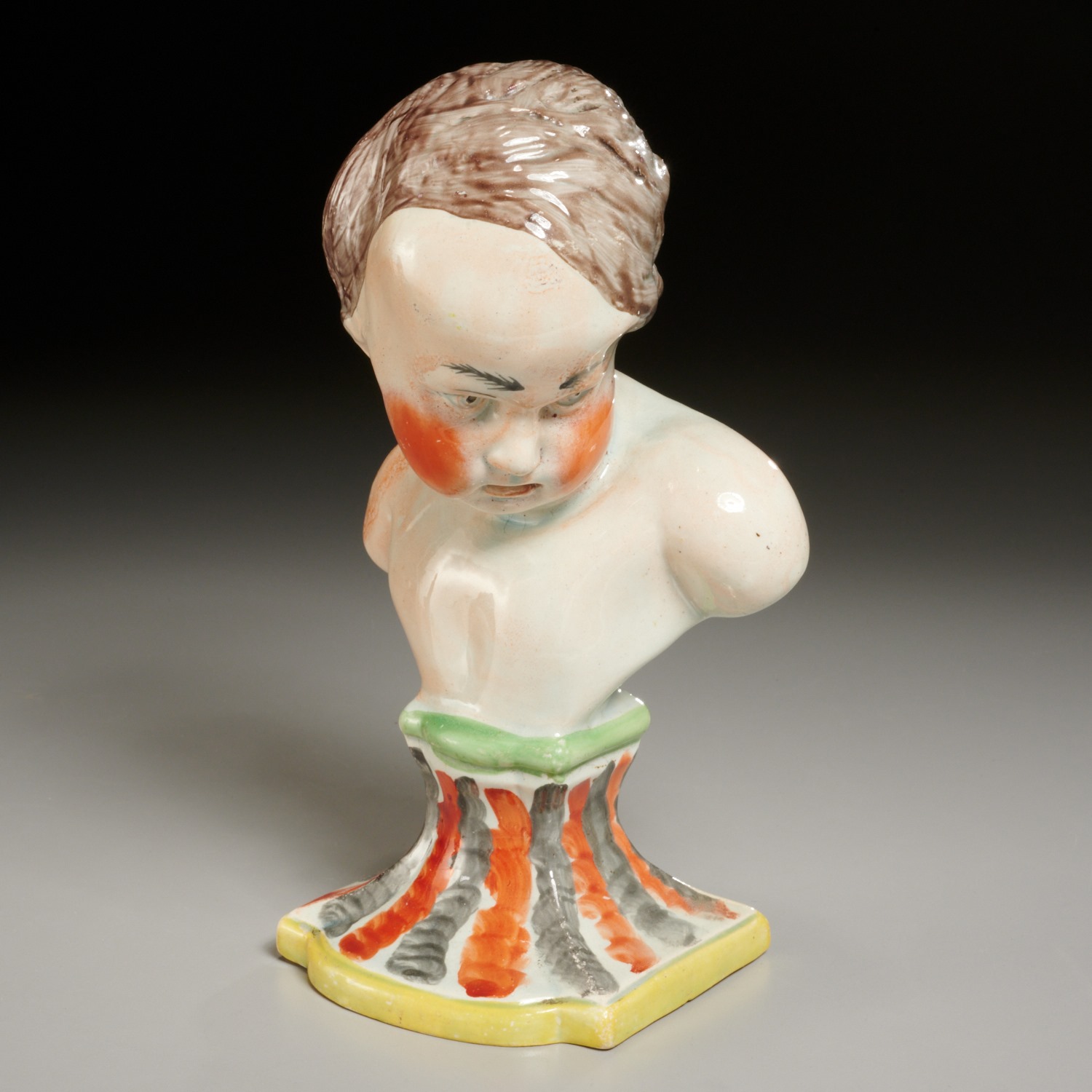 Appraisal: WOOD CALDWELL PEARLWARE BUST OF CHILD c Staffordshire England polychrome