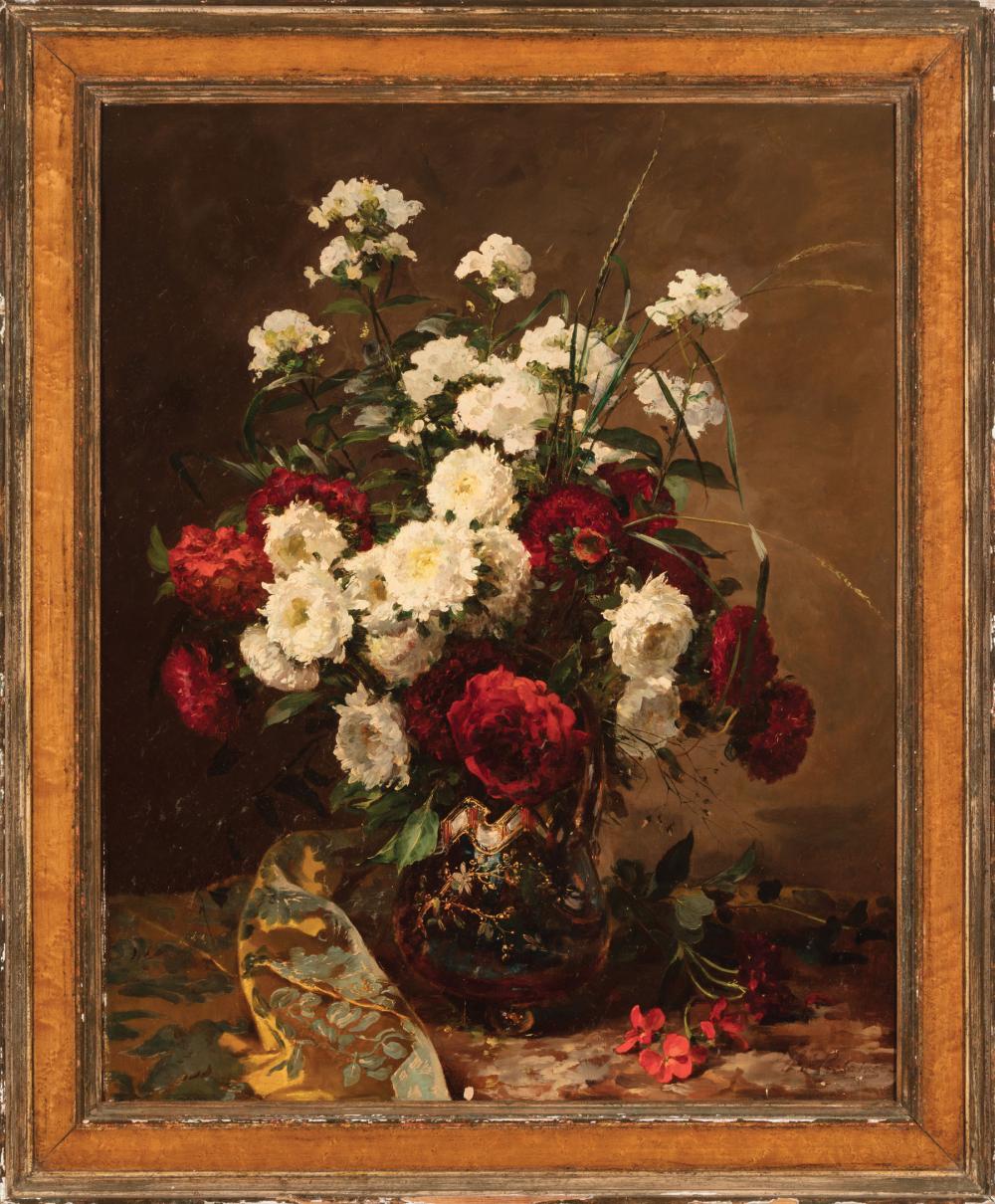 Appraisal: Victor Leclaire French - Still Life with Flowers oil on