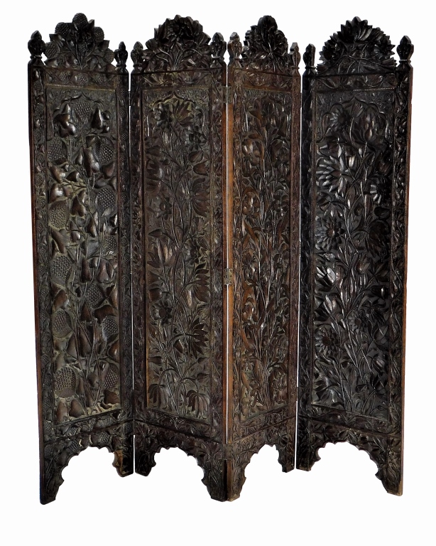 Appraisal: C ANGLO-INDIAN CARVED HARDWOOD ROOM DIVIDER India th CenturyEach panel