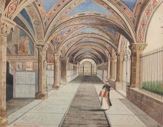 Appraisal: Arrighi watercolor Arrighi Italian th c - Monk in Interior-