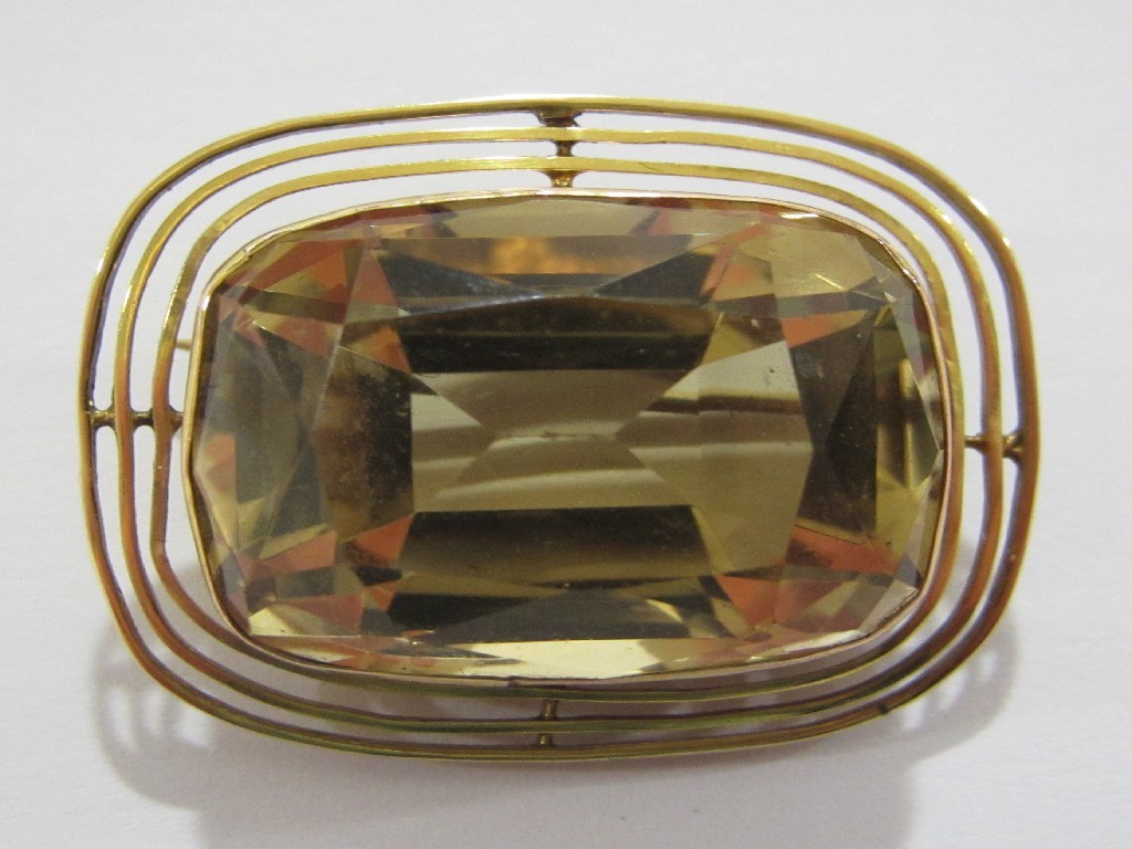 Appraisal: Nine carat gold mounted cushion cut citrine brooch x mm