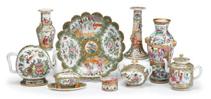 Appraisal: Group of Chinese Export Rose Mandarin porcelainComprising two teapots covered