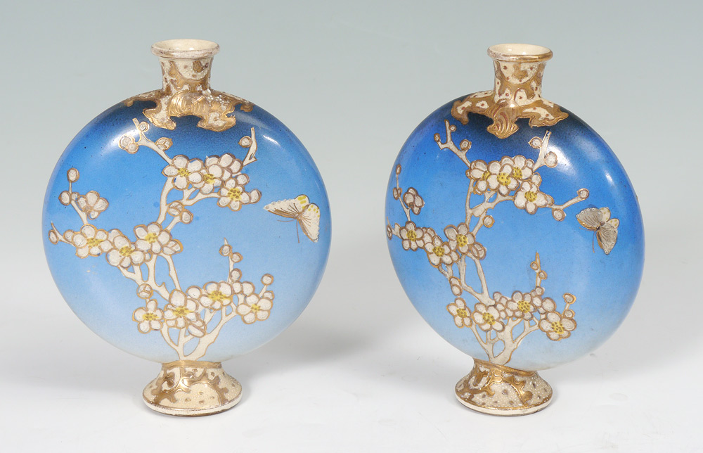 Appraisal: PAIR SATSUMA MOON VASES Each having a blue body with