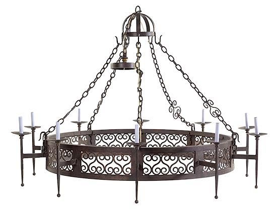 Appraisal: An Iron Ten-Light Chandelier Diameter inches An Iron Ten-Light Chandelier