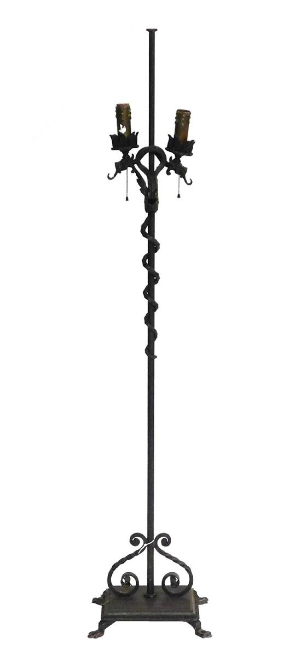 Appraisal: th C Iron floor lamp with dragon wing and scroll