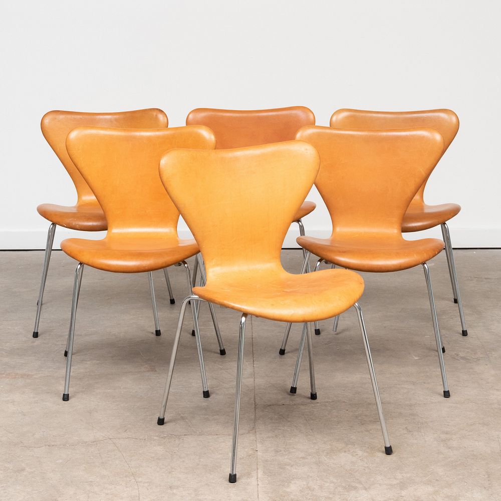 Appraisal: Set of Six Arne Jacobsen Chrome and Leather 'Sjuan' Chairs