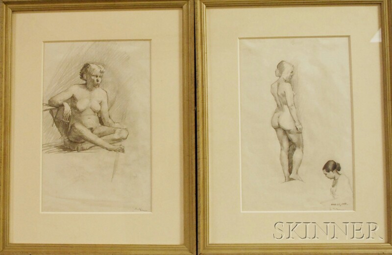 Appraisal: Jack N Kramer American - Two Framed Figure Study Drawings