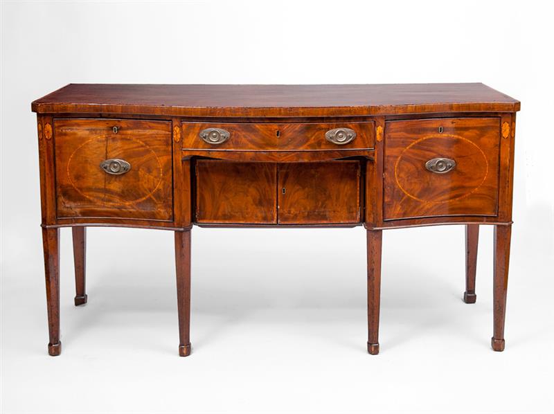 Appraisal: George III Inlaid Mahogany Serpentine-Fronted Sideboard in x ft in