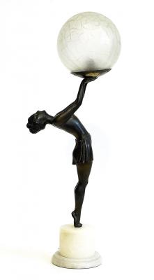 Appraisal: A SPELTER ART DECO TABLE LAMP modelled as a female