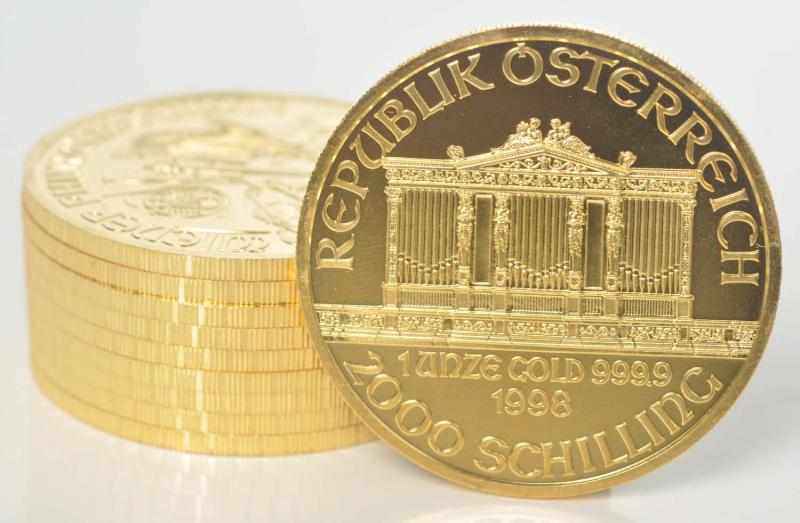 Appraisal: Lot of -Oz Gold Coins Description Wiener Vienna Philharmonic Republik