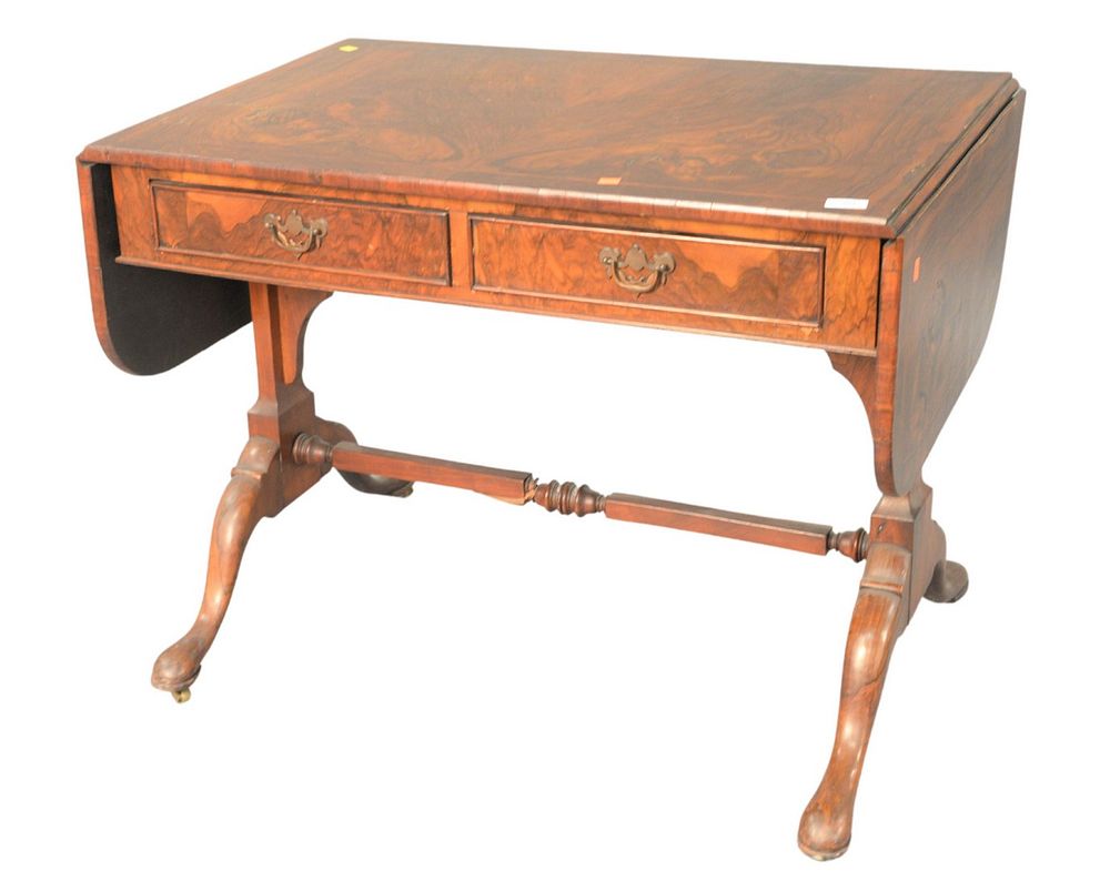 Appraisal: Burlwood Sofa Table with drop leaves and two drawers height