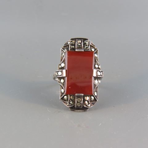 Appraisal: Carnelian Mascasite Sterling Ring Art Deco era