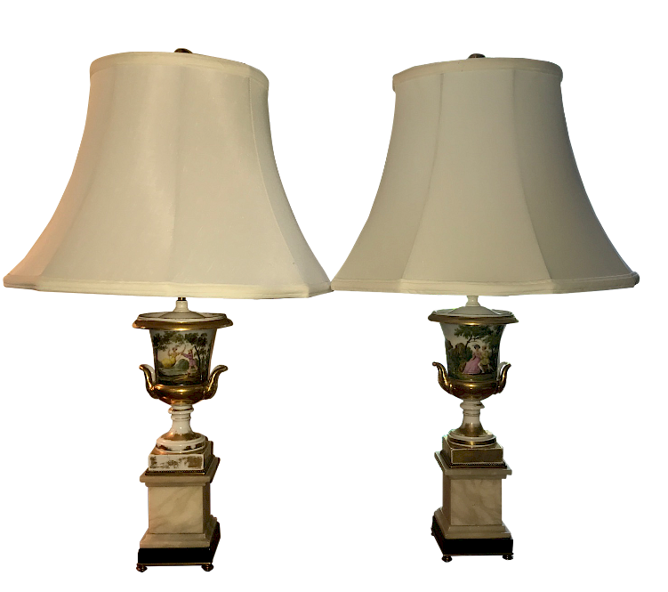 Appraisal: Paris Porcelain Table Lamps Pair of Paris Porcelain Urn Table