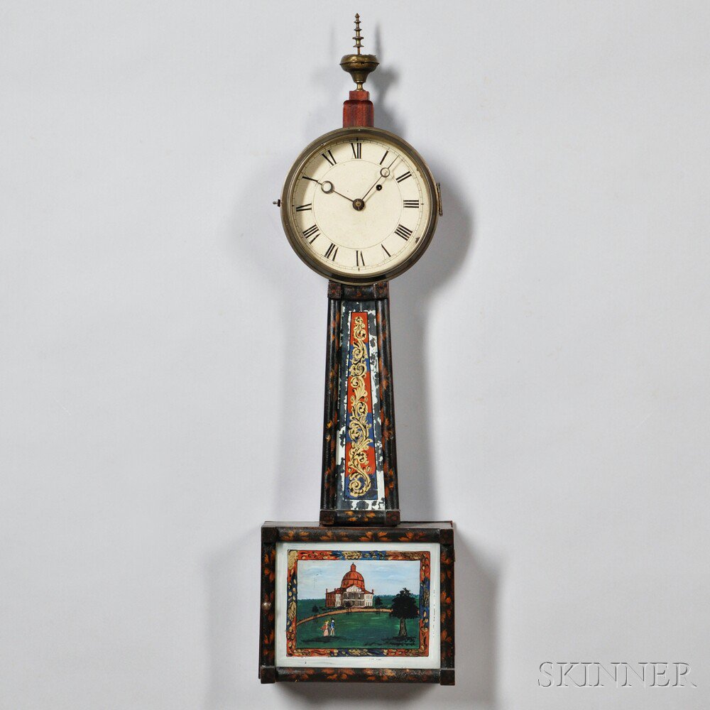 Appraisal: Stenciled Patent Timepiece or Banjo Clock New England c painted