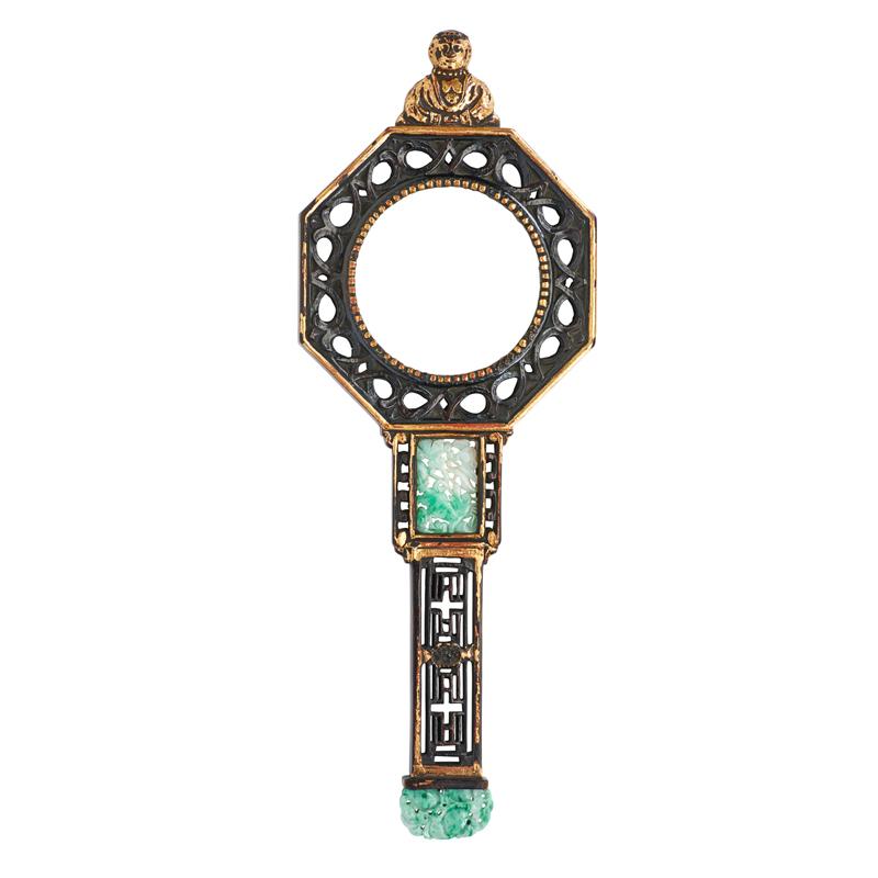 Appraisal: CHINESE CHIPPENDALE JADEITE INSET MAGNIFYING GLASS Condition Report