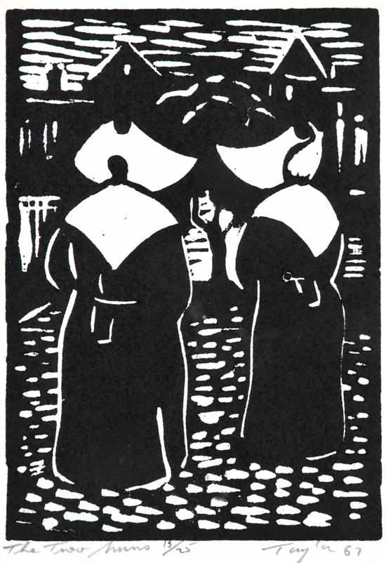 Appraisal: JOHN TAYLOR BORN The Two Nuns Charters France linocut x