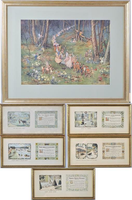 Appraisal: Group Six Children's Fairy Nursery Rhyme Prints comprising Goosey Goosey