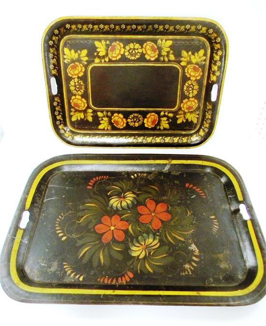 Appraisal: Two decorated tole trays both hand painted and stenciled with