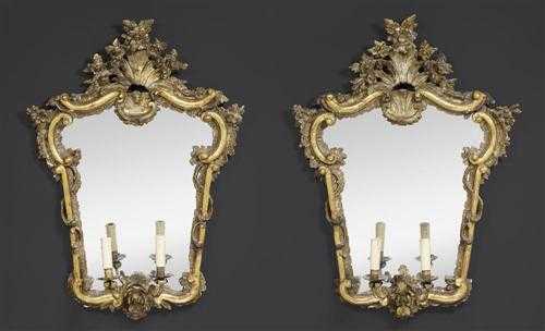 Appraisal: PAIR OF MIRRORED APPLIQUES Louis XV Northern Italy th century