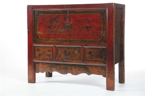 Appraisal: DECORATED CABINET Mongolian late th century hardwood Original red ground