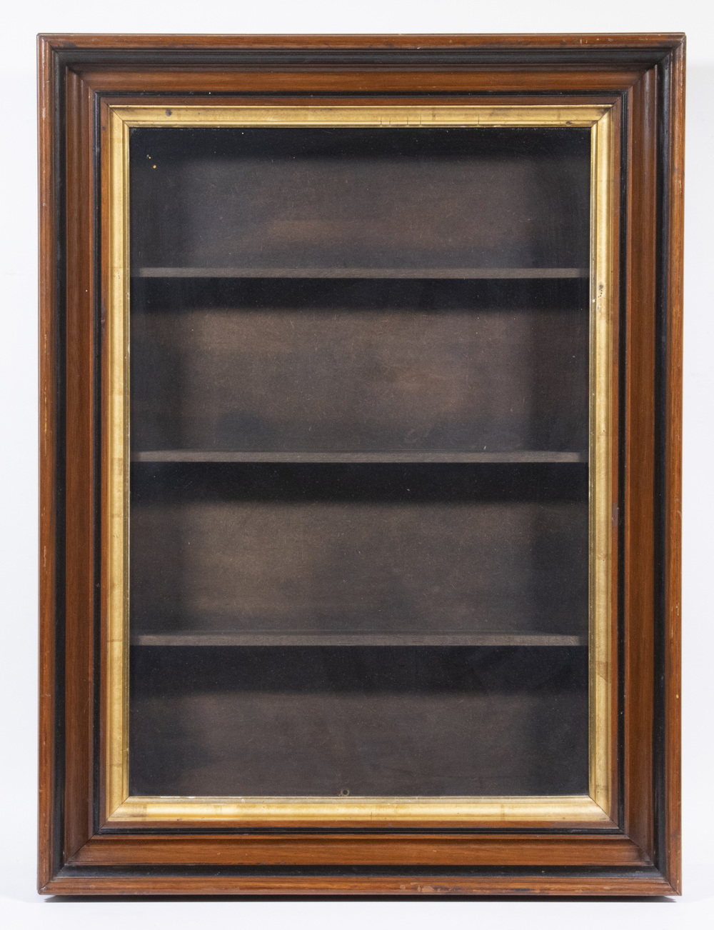 Appraisal: WALNUT FRAMED SHADOWBOX DISPLAY CASE Fancy Wall Mounted Glass-Front Display