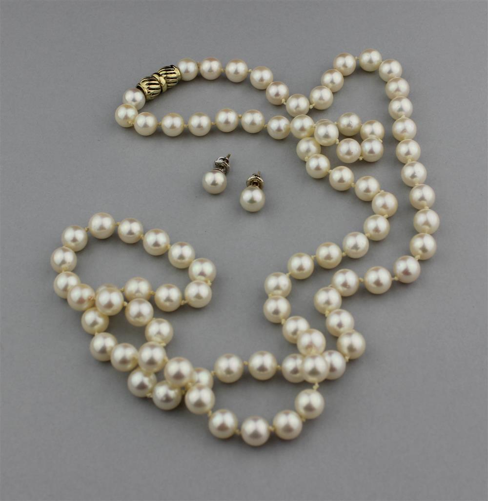 Appraisal: CULTURED PEARL NECKLACE WITH K YELLOW GOLD CLASP AND MATCHING