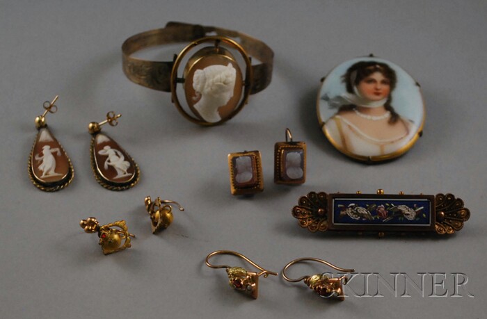 Appraisal: Group of Antique Jewelry a painted porcelain portrait brooch a