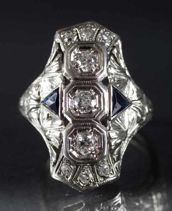 Appraisal: Art Deco K white gold diamond and sapphire ring size