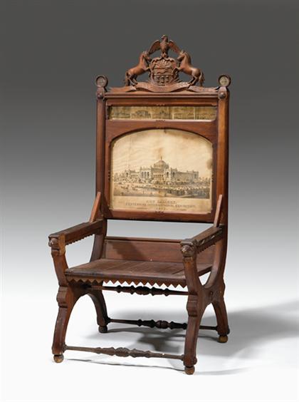 Appraisal: Philadelphia Centennial International Exposition carved walnut armchair circa The cresting