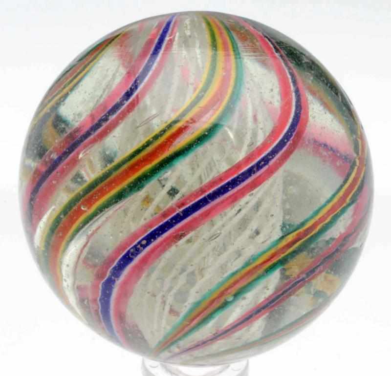 Appraisal: Large Latticino Swirl Marble Faceted pontil White latticino core with