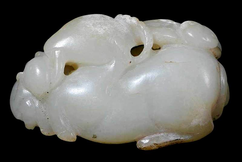 Appraisal: Hardstone Ram With Baby Chinese carved ram with young -