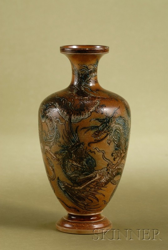 Appraisal: Martin Brothers Glazed Stoneware Baluster Dragon Vase dated October high