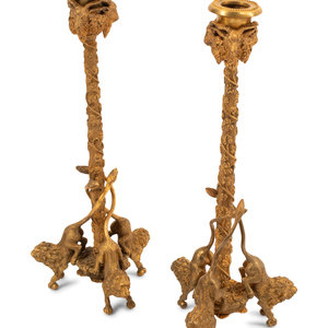 Appraisal: A Pair of English Gilt Bronze Candlesticks Height inches