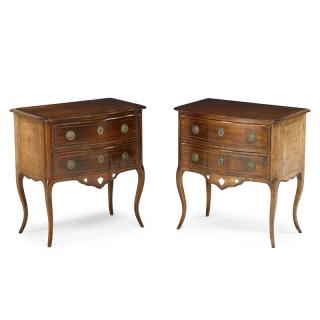 Appraisal: PAIR OF CONTINENTAL CHERRY COMMODES Two drawers on cabriole legs